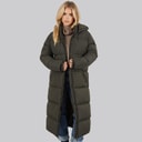 Womens Row Long Puffer Coat Dark Khaki