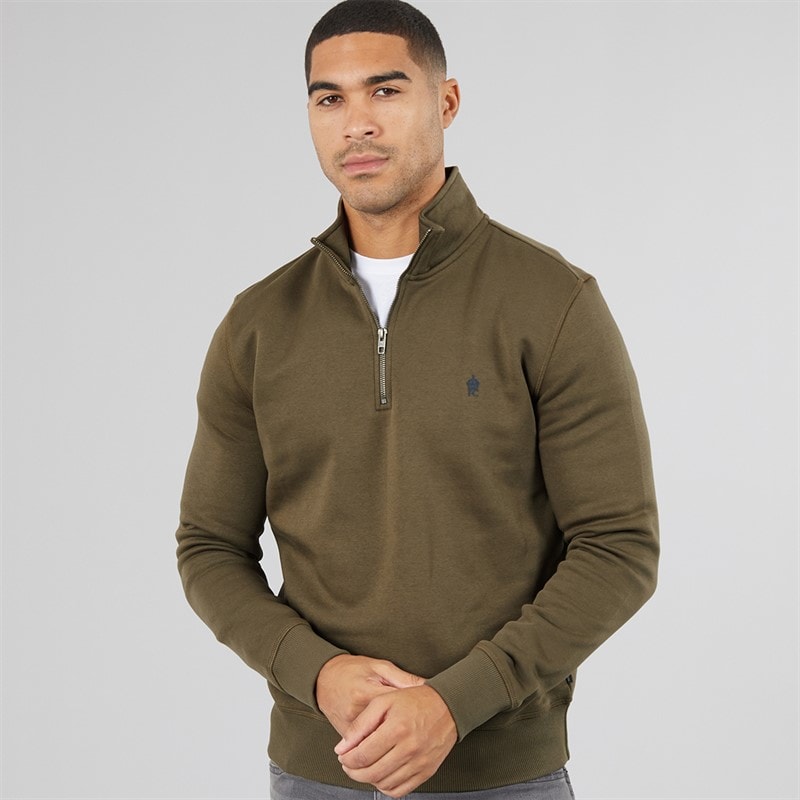 French Connection Mens FC 1/2 Zip Sweatshirt Khaki