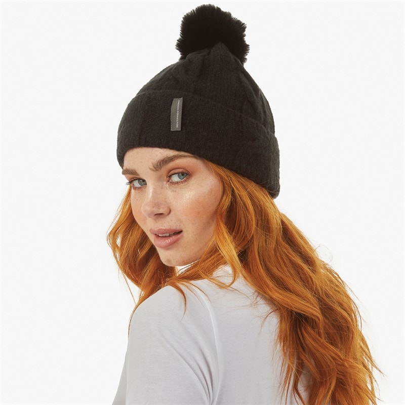 Womens Cable Pom Beanie Black - Image 3