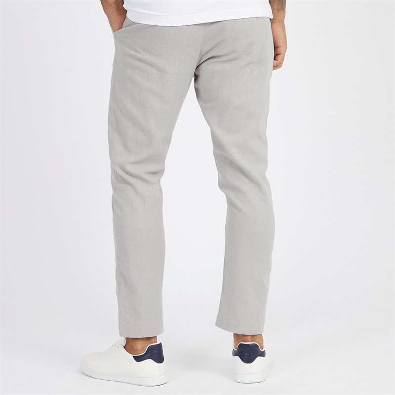 Mens Drawstring Linen Trousers Light Grey - Image 2