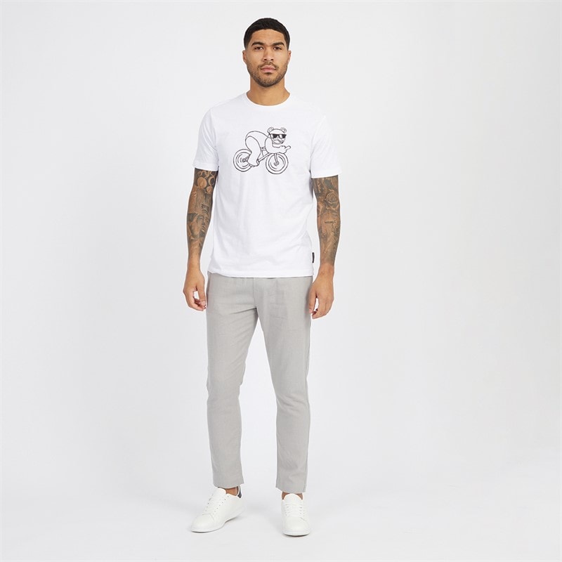 Mens Drawstring Linen Trousers Light Grey - Image 3