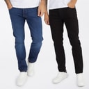 Mens FCUK Two Pack Slim Fit Jeans Blk01 - Black/Ind05 - Darkwash
