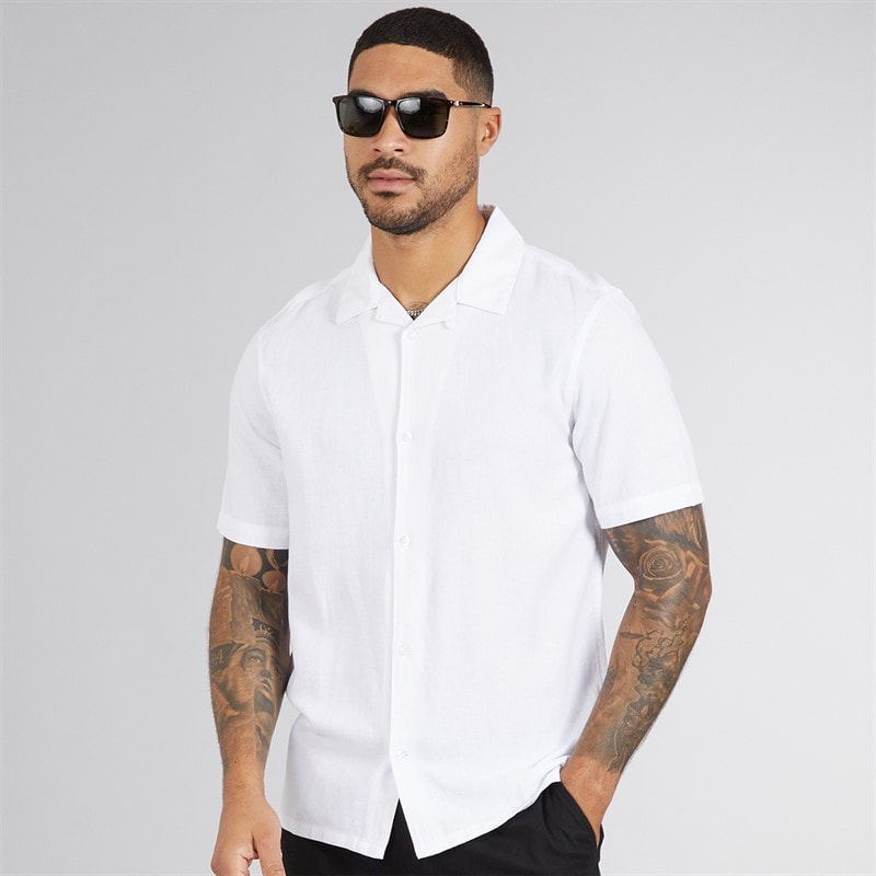 Mens Short Sleeve Linen Shirt White - Image 1