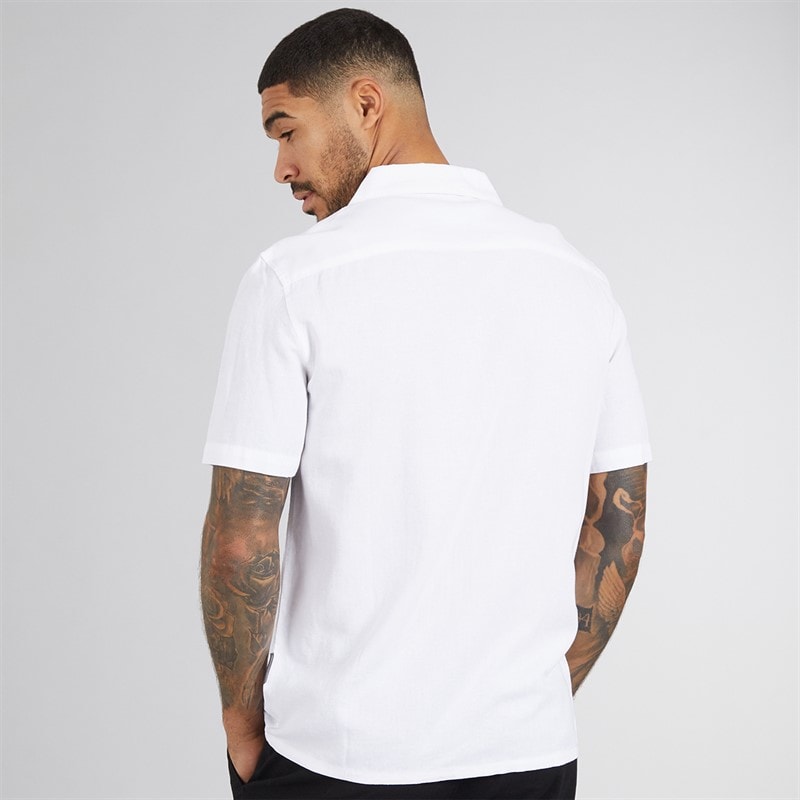 Mens Short Sleeve Linen Shirt White - Image 2