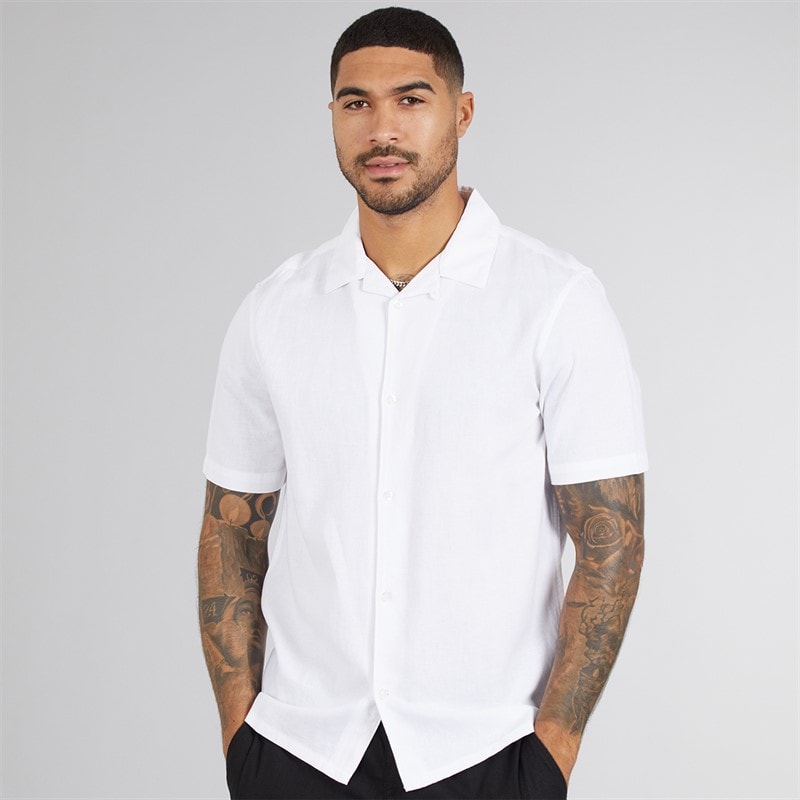 Mens Short Sleeve Linen Shirt White - Image 3