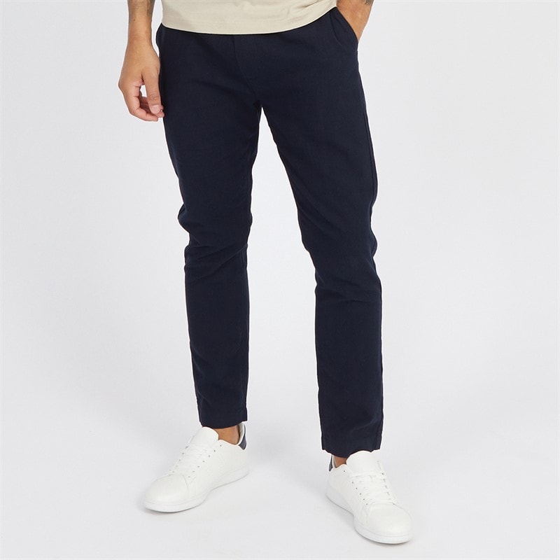 Mens Drawstring Linen Trousers Marine - Image 1