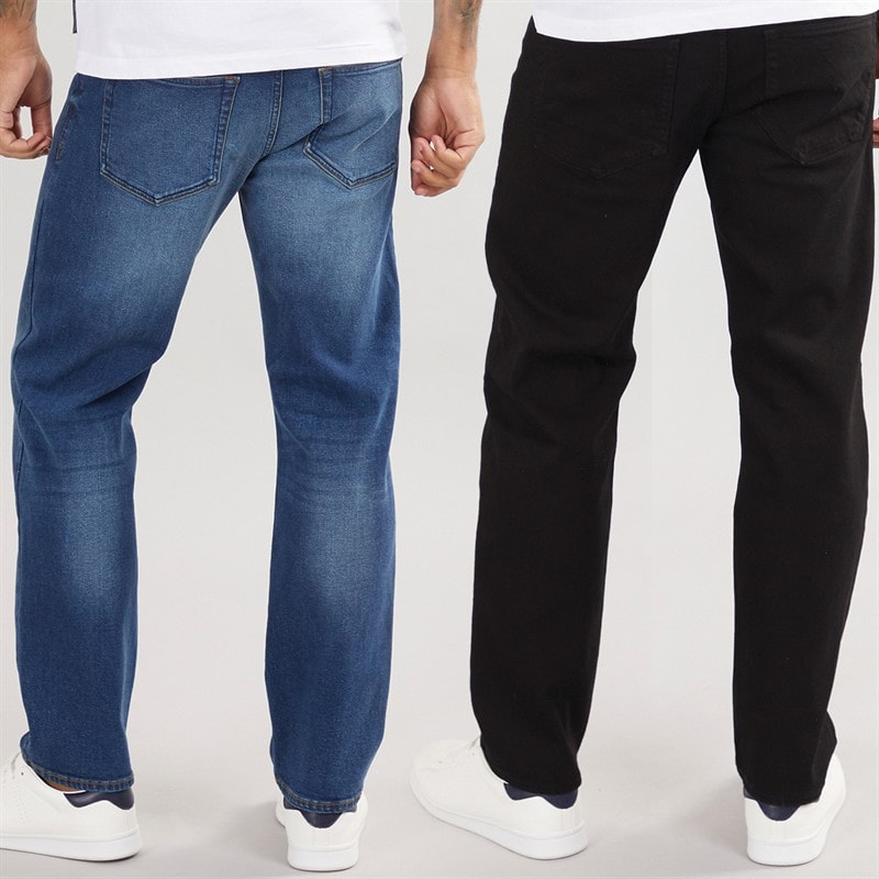 Mens FCUK Two Pack Regular Fit Jeans IND15 Darkwash/BLK01 Black - Image 2
