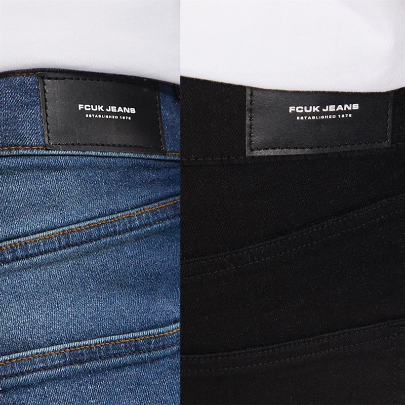 Mens FCUK Two Pack Regular Fit Jeans IND15 Darkwash/BLK01 Black - Image 3