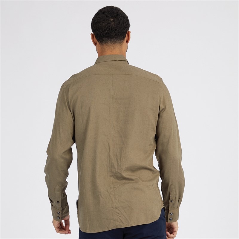 Mens Long Sleeve Linen Shirt Khaki - Image 2