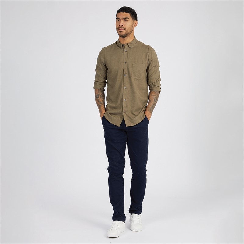 Mens Long Sleeve Linen Shirt Khaki - Image 3