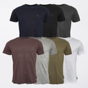 Mens Seven Pack T-Shirts Multi 2 - Black/White/Marine/Light Grey Marl/Charcoal Mel/Chateaux Mel/Khaki New