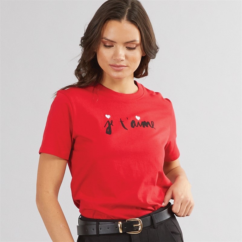 French Connection Womens Je T'aime T-Shirt Poppy