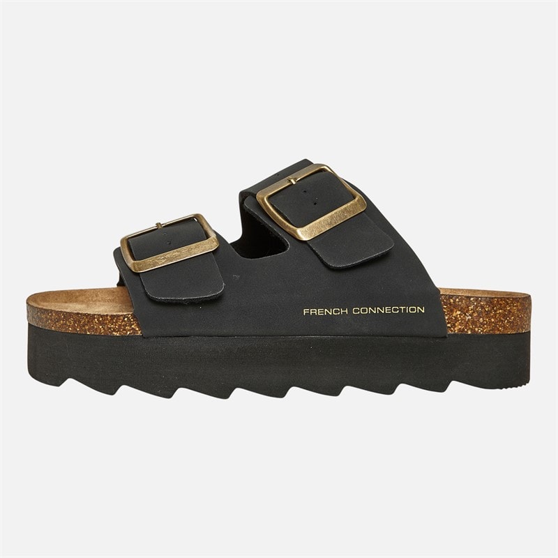 Womens Chunky Double Buckle Sandals Black - Image 2