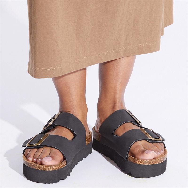 Womens Chunky Double Buckle Sandals Black - Image 4