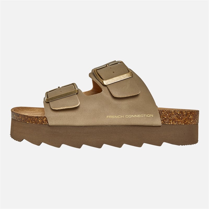 Womens Chunky Double Buckle Sandals Sand - Image 2