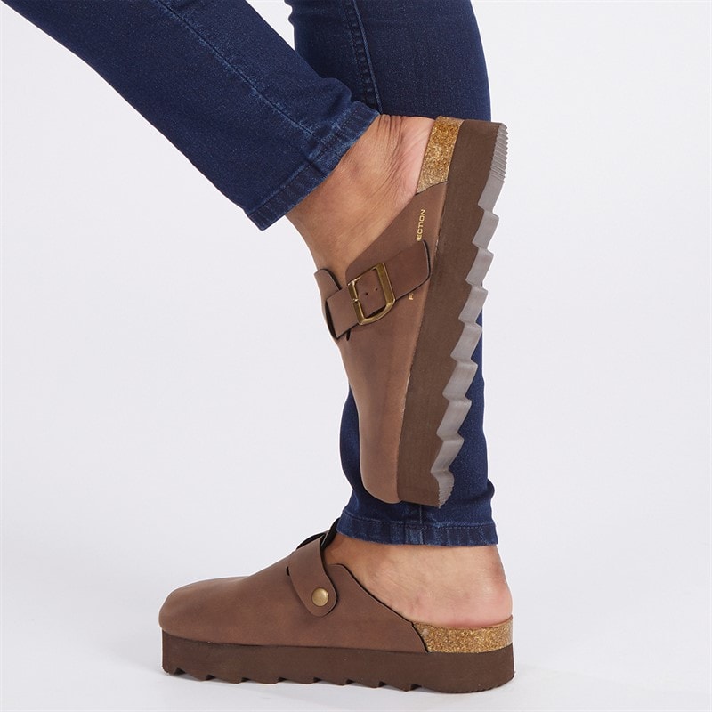 Womens Chunky Clog Sandals Brown - Image 4