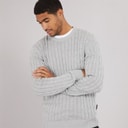 Mens Cotton Cable Crew Neck Jumper Light Grey Mel