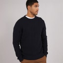 Mens Cotton Cable Crew Neck Jumper Marine