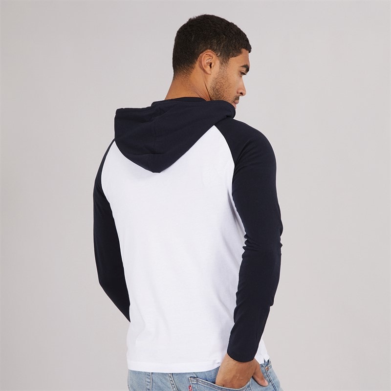 Mens Raglan Hooded Top White/Marine - Image 2