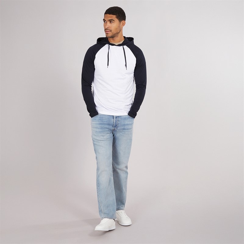 Mens Raglan Hooded Top White/Marine - Image 3