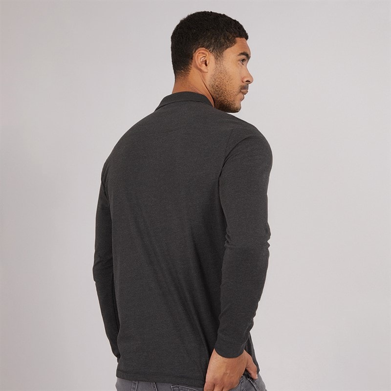 Mens Long Sleeve J Polo Shirt Charcoal Mel/Black - Image 2