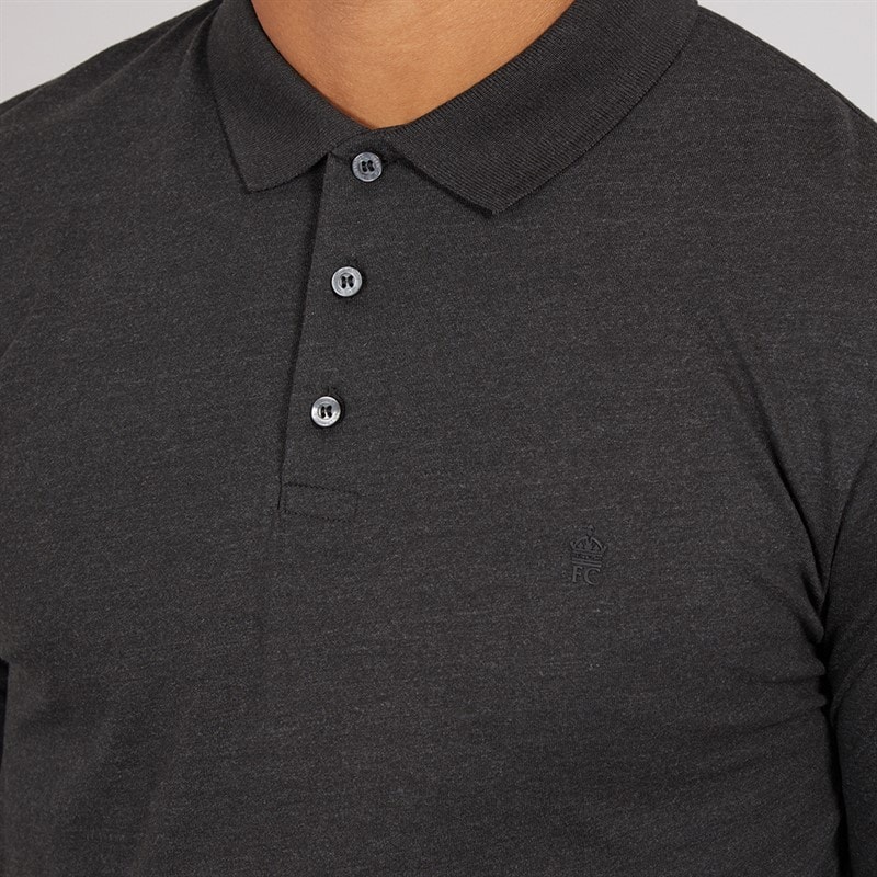 Mens Long Sleeve J Polo Shirt Charcoal Mel/Black - Image 3