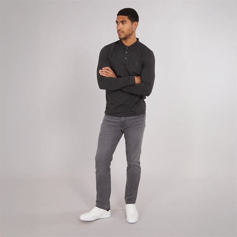Mens Long Sleeve J Polo Shirt Charcoal Mel/Black - Image 4