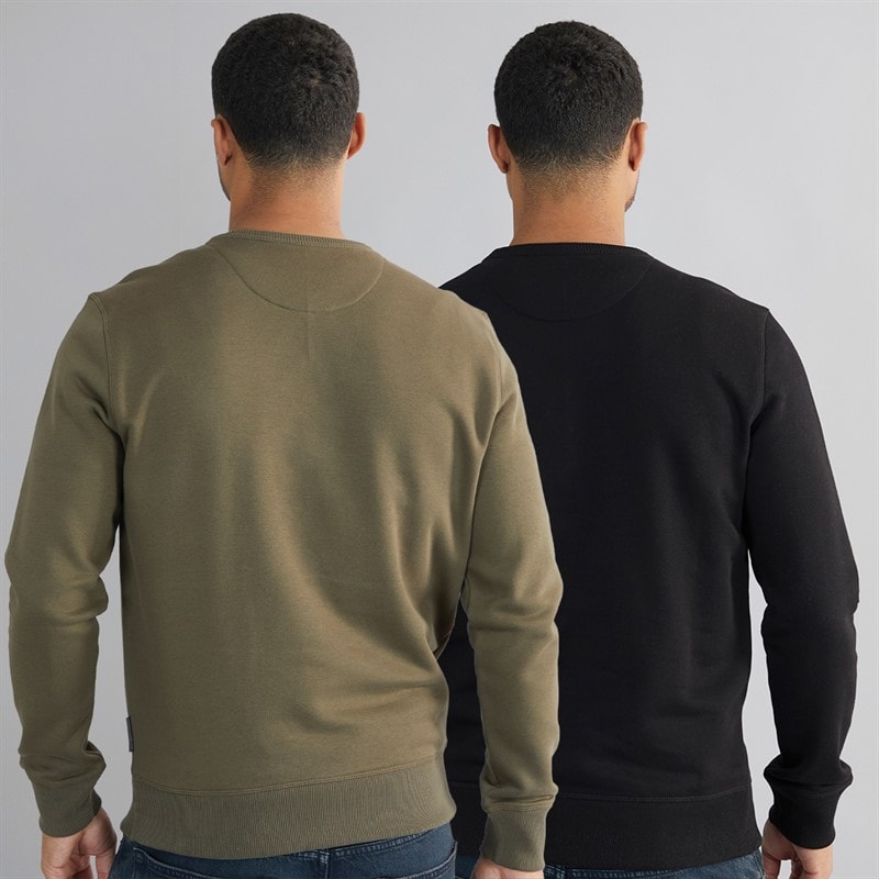 Mens FC Crew Two Pack Sweatshirts Multi 2 - Black/Khaki - Image 2