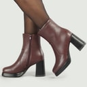 Womens Square Toe Heel Boots Burgundy