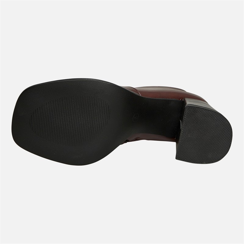 Womens Square Toe Heel Boots Burgundy - Image 3