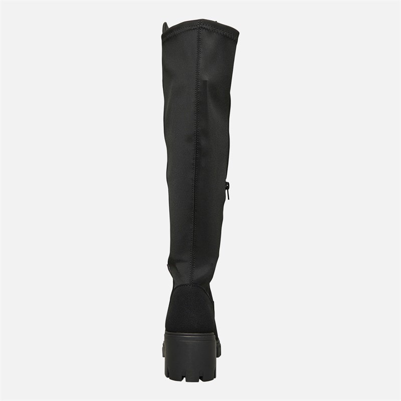 Womens Chunky Knee High Stretch Boots Black - Image 3