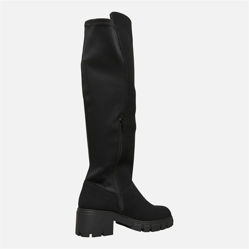 Womens Chunky Knee High Stretch Boots Black - Image 5