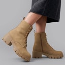 Womens Chunky Lace Boots Stone