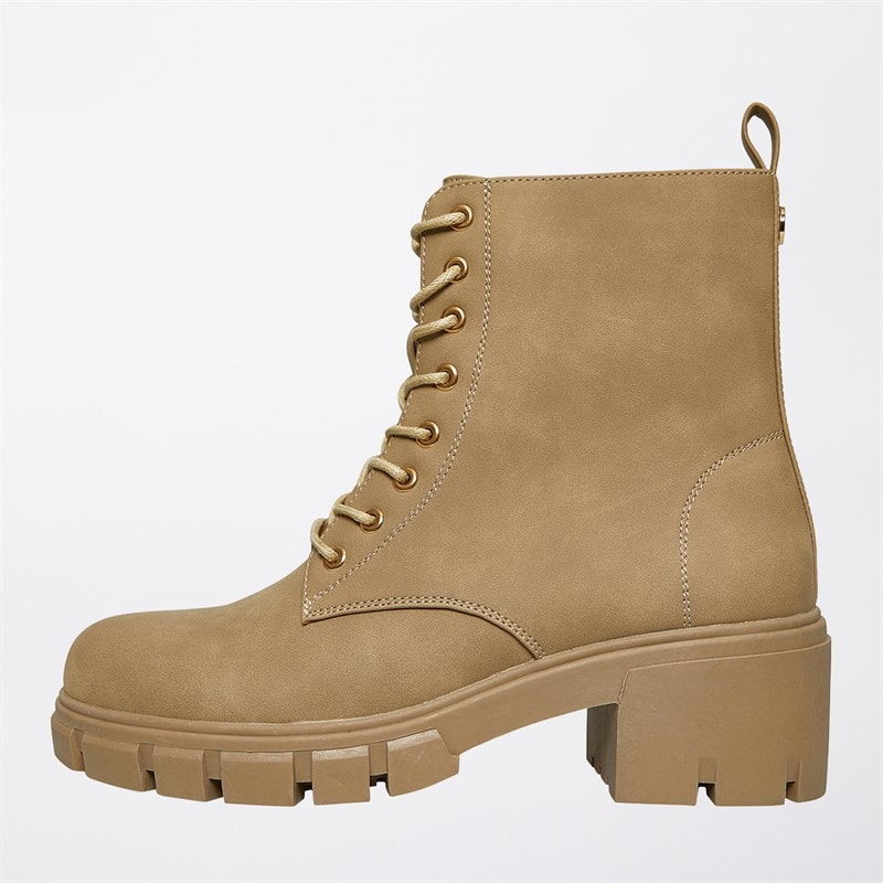 Womens Chunky Lace Boots Stone - Image 2