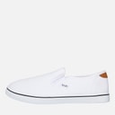 Mens FCUK Deck Slip On Canvas Pumps White/Tan At Heel