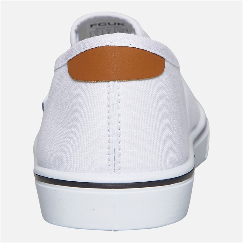 Mens FCUK Deck Slip On Canvas Pumps White/Tan At Heel - Image 3