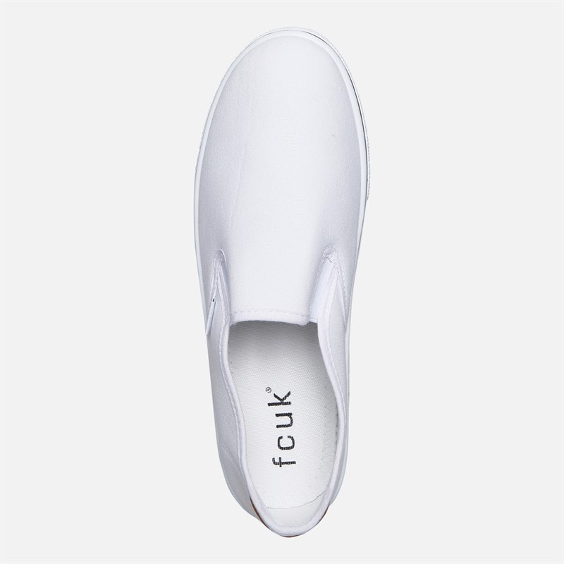 Mens FCUK Deck Slip On Canvas Pumps White/Tan At Heel - Image 4