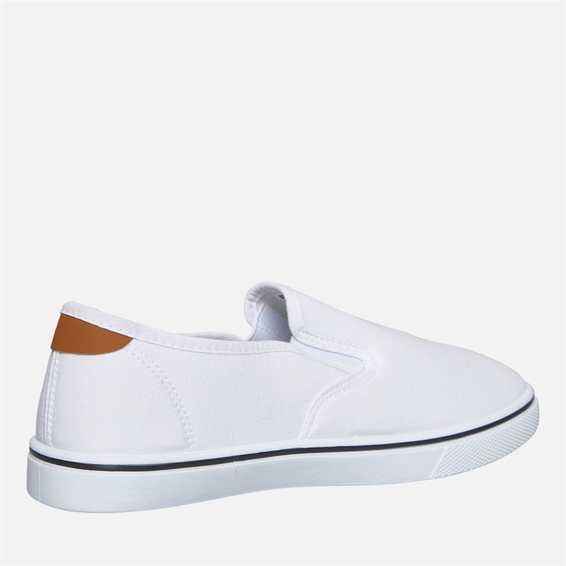 Mens FCUK Deck Slip On Canvas Pumps White/Tan At Heel - Image 5