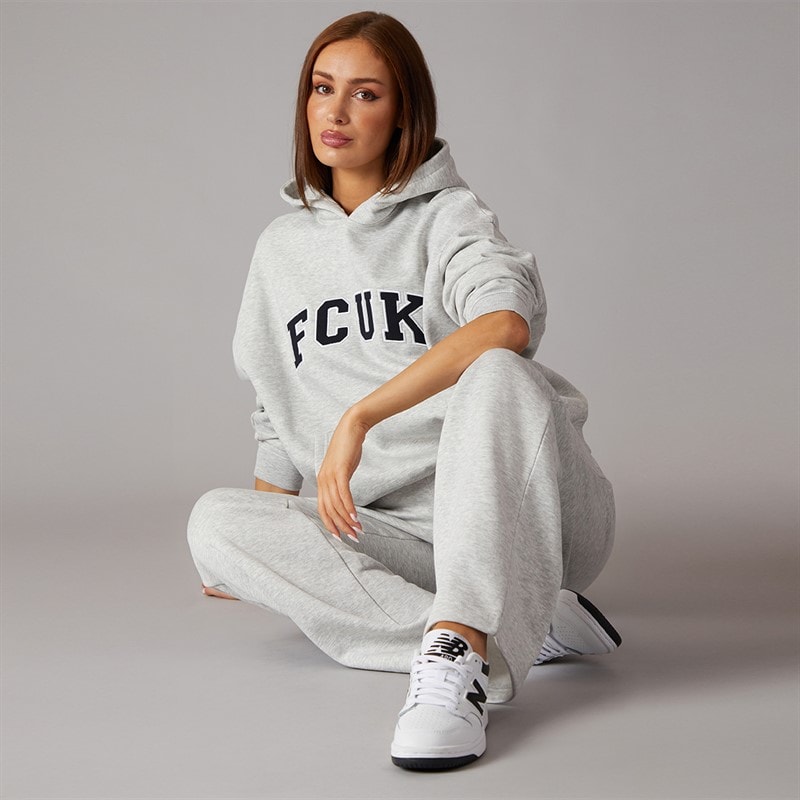 French Connection Womens FCUK Collegiate Hoodie Light Grey Melange/Midnight/White - Image 4