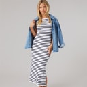 Womens Ribbed Striped Dress White/Midnight