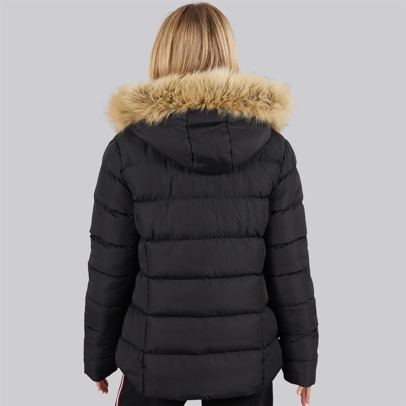 Womens Row Parka Short Puffer Coat Black - Image 2