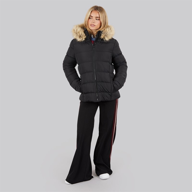 Womens Row Parka Short Puffer Coat Black - Image 3