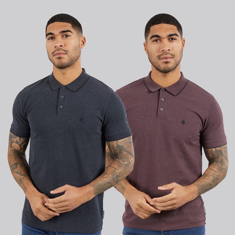 French Connection Mens Two Pack Tipped Pique Polos Multi 2 Marine Mel/Chateaux Mel