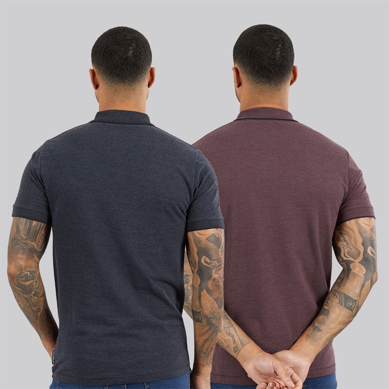 Mens Two Pack Tipped Pique Polos Multi 2 Marine Mel/Chateaux Mel - Image 2