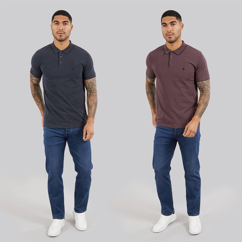 Mens Two Pack Tipped Pique Polos Multi 2 Marine Mel/Chateaux Mel - Image 3