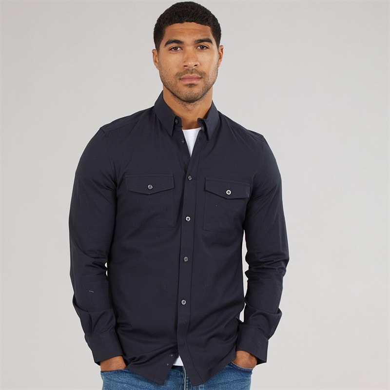 Mens Two Pocket Oxford Overshirt Solid Marine - Image 3