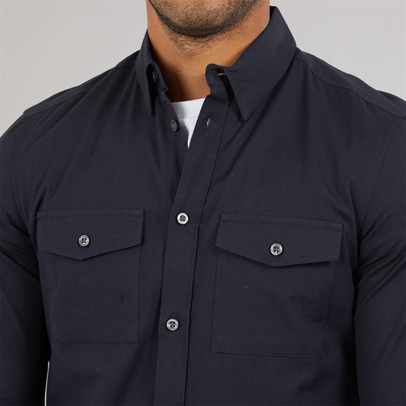 Mens Two Pocket Oxford Overshirt Solid Marine - Image 5