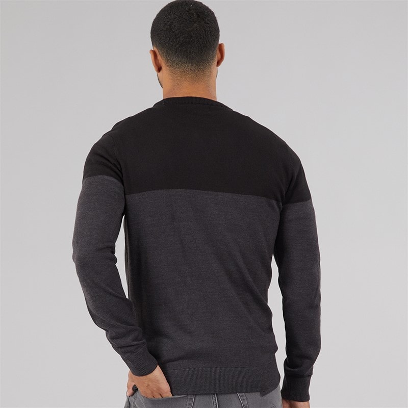 Mens Cash Block Jumper Black/Charcoal Mel - Image 2