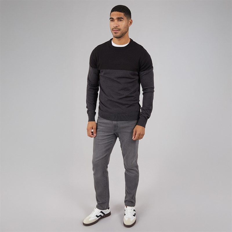 Mens Cash Block Jumper Black/Charcoal Mel - Image 3