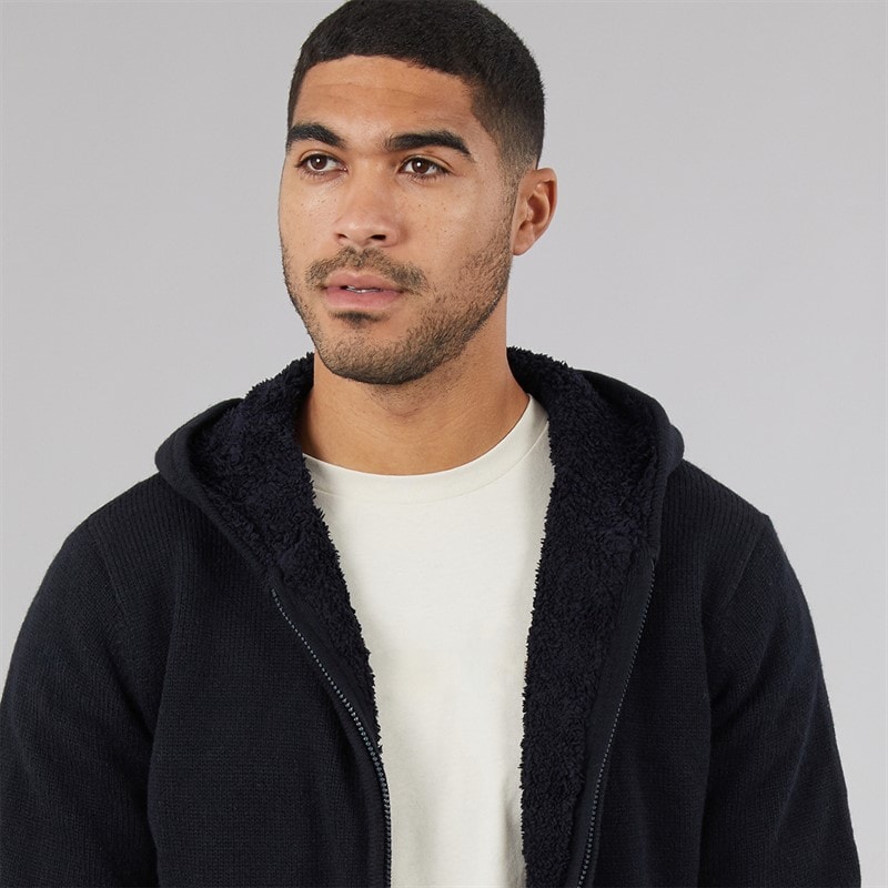Mens Zip Hooded Borg Jumper Marine - Image 3